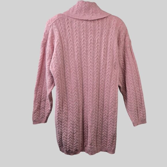 Wainscott Ireland Cable Knit Tunic Sweater Pink Lambswool Rabit Hair Turtleneck - Picture 6 of 12